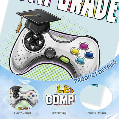 FLYAB 8th Grade Graduation Card for Boys - Funny Level Complete Design Middle School Graduation Card for Boys Best 8th Grade Graduation Gifts Gift with Gold Envelope & Sealing Sticker, 5.5 x 8 Inch
