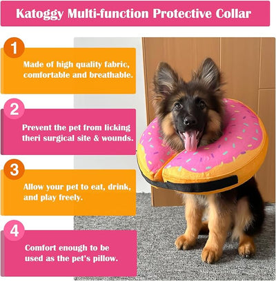 Inflatable Dog Cone Collar for After Surgery, Doggie Neck Blow up Donut Recovery ECollar, Soft Adjustable Dog Cone for Small Medium Large Dogs and Cats