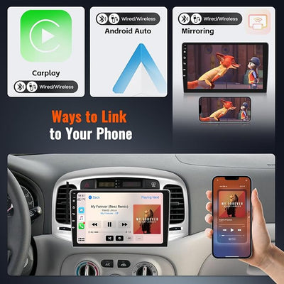 4+64GB Realdio Car Stereo for Hyundai Accent 2006-2011 Wireless CarPlay Android Auto, 9 Inch Android 15 Touch Screen Car Radio for Accent with Bluetooth5.0, FM/RDS, 32EQ, GPS, WiFi, UI, Backup Camera