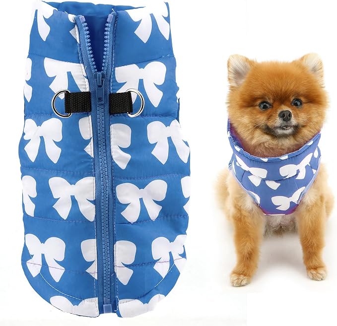 SMALLLEE_LUCKY_STORE Pet Water Resistant Winter Jacket Vest with D-Ring for Small Dog Cat Zip-up Padded Puppy Coat Chihuahua Yorkie Kitten Warm Clothes, Dark Blue, M