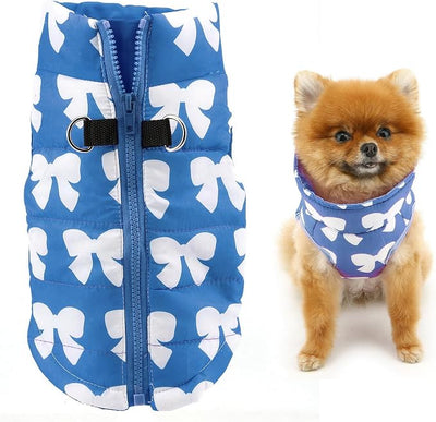 SMALLLEE_LUCKY_STORE Pet Water Resistant Winter Jacket Vest with D-Ring for Small Dog Cat Zip-up Padded Puppy Coat Chihuahua Yorkie Kitten Warm Clothes, Dark Blue, S