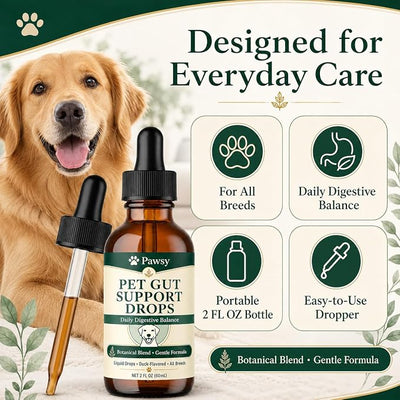 Pawsy Parasite Cleanse Drops, Botanical Blend, Supports Daily Digestive Balance, Duck-Flavored Liquid Drops for All Breeds and Life Stages, 2 fl oz