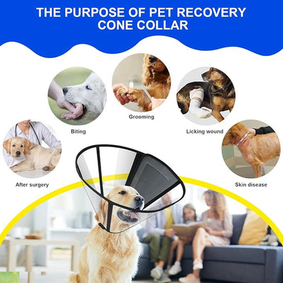 Adjustable Soft Dog Cone Collar for After Surgery Recovery, Comfortable Pet Recovery Protective Collar for Medium Large Dogs, Elizabethan Dog Neck Collar (XXL, Black)