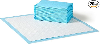 Amazon Basics Heavy Duty Absorbent Dog and Puppy Pee Pads with 5-Layer Leak-Proof Design and Quick-Dry Surface for Potty Training, Regular Size, 24 x 23 Inches, Blue & White, 20-Count