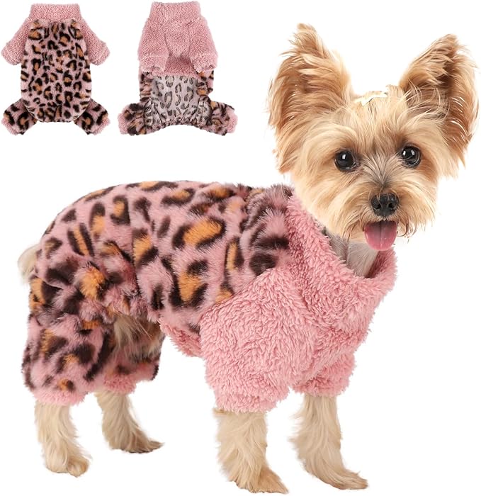 Sebaoyu Turtleneck Dog Pajamas for Small Dogs, Fleece Dog Sweater, Winter Cute Tiny Clothes Outfit Puppy Clothes Pet Jumpsuits Chihuahua Yorkie Cat Clothing,Pink,XX-Small