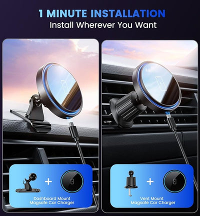 Magnetic Wireless Car Charger - Car Mount Charger for iPhone 17Pro Accessories,Magnetic Phone Holder for iPhone 16Pro Max/16e/15/14/13/12