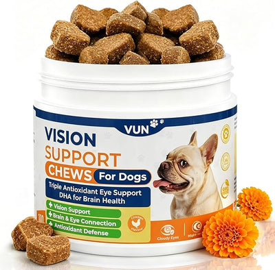 VUN Dog Eye Supplements-Dog Vision Supplement Soft Chew for Cloudy Eyes,Dry Eye and Night Vision of Senior Dogs,Antioxidant Eye Care with Lutein & Zeaxanthin,100 Counts (Chicken Flavor)