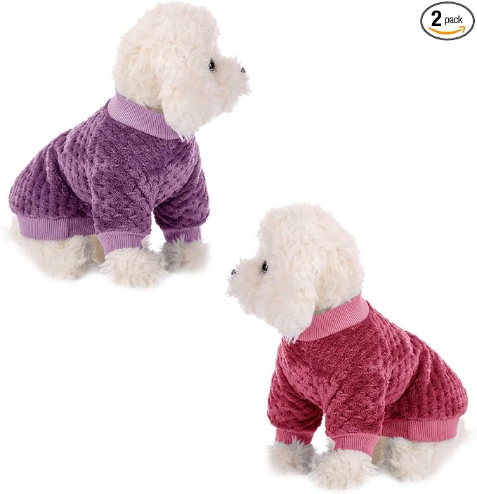 Dog Sweater, 2 or 3 Pack Dog Sweaters for Small Medium Dogs or Cat, Warm Soft Flannel Pet Clothes for Dogs Girl or Boy, Dog Shirt Coat Jacket (X-Small, Burgundy+Rosy)