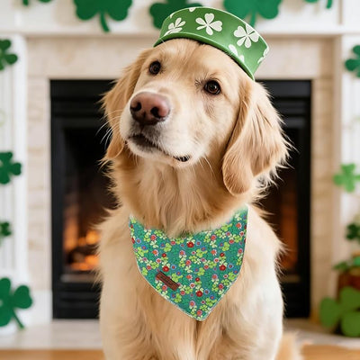 St. Patrick‘s Day Dog Bandana - Green Flower Shamrock Dog Neck Scarf, Soft Pet Bib for Puppy Kitten, Holiday Photo Dogs Cats Prop for Daily Use Parties & Pet Photography S