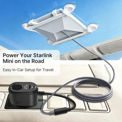 Starlink Mini Car Adapter, 12V to 24V Vehicle Power Supply with 30V 2A DC Output, 4-in-1 Starlink Mini Car Charger with USB-C, USB-A, 120W Socket & LED Display for RV, Camping, Truck, SUV