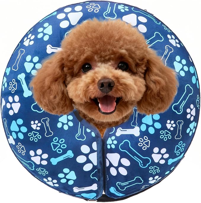 SCENEREAL Dog Cone Alternative After Surgery Donut Collar, Soft Pet Recovery Pillow Collar for Medium Large Dogs, Inflatable Adjustable Neck Collars to Prevent Licking, Blue Footprints S