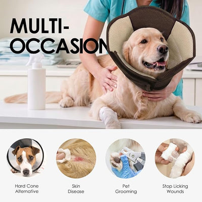 AOFITEE Dog Cone - Soft Cone for Dogs to Stop Licking After Surgery, Foldable Small Dog Cone Collar, Adjustable Cones for Dogs for Wound Healing, Elizabethan Pet E-Collar, Brown Small