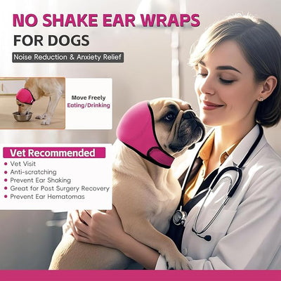 Dog Calming Hoodie Quiet Ear Cover for Noise Protection Anxiety Relief Ear Muffs, No Shake Ear Wraps for Dogs, Waterproof Swim Cap Bath Blow Dry Headband Wraps for Ear Hematoma Groom Fireworks(M,pink)