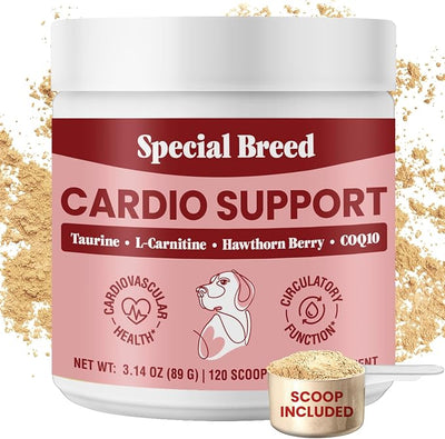 Taurine Supplement for Dogs – Heart Health & Circulation Support – Powder Formula with L-Carnitine, CoQ10 & Organic Hawthorn Berry – 120ct