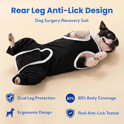 Dog Hind Leg Recovery Sleeve, Dog Surgery Recovery Suit with Back Leg to Prevent Licking, Spay Suit for Female Dog, Potty-Friendly Dogs Onesie After Surgery, Pet Pants & Shedding Body Suit, Black