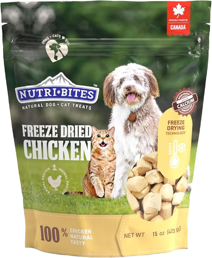 Nutri Bites Freeze Dried Chicken Liver Dog & Cat Treats, Single Ingredient High Protein Pet Treats, 15 oz