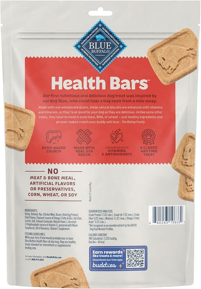 Blue Buffalo Health Bars Bacon, Egg & Cheese Crunchy Dog Biscuits, Oven-Baked with Real Bacon & Natural Ingredients, Healthy Dog Treats with No Artificial Flavors or Preservatives, 16 oz. (Pack of 4)