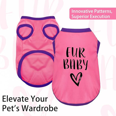 Color-Blocked Dog Tank Top with Playful Heat Transfer Designs – Lightweight Polyester Shirt for Small,MediumDogs, Perfect for Casual Outings.Fur Baby Pink M