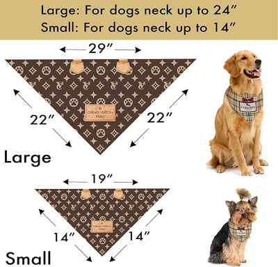 Chewy Vuiton Dog Bandana Designer Fashion Scarf Kerchief for Small Medium and Large Dogs, Funny Parody Gift for Girl or Boy Dog, Soft Durable Fabric, Adjustable Tie-On Style Triangle