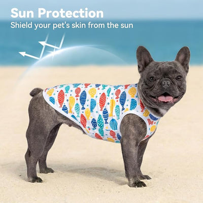 cyeollo 2pack Dog Cooling Shirt, Breathable Sleeveless Summer Clothes for Dogs, Intant Cool T Shirts for Medium Large Dogs, Blue Fish 2XL