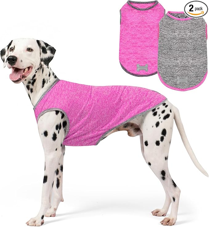 KYEESE 2Pack Dog Shirt, Lightweight Sun Protection Sleeveless Dog T Shirts for Medium Large Dogs Girl, Breathable Pet Reflective Tank Top Summer Dogs Clothes for Outdoor Walking, Grey+Hotpink, 2XL