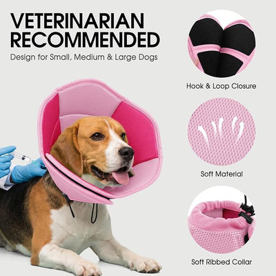 Dog Cone - Soft Cone for Dogs to Stop Licking, Pet E-Collar Alternative After Surgery, Adjustable Pet Recovery Collar for Wound Healing, Pink Medium