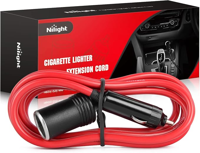 Nilight Cigarette Lighter Extension Cord Cable Heavy Duty 6ft 12V/24V Car Charger with Cigarette Lighter Plug Cigarette Lighter Socket,2 Years Warranty