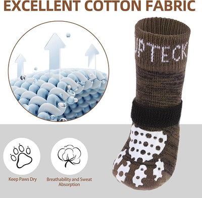 PUPTECK Anti-Slip Dog Socks with Double Sides Grips for Small Medium Large Dogs Hardwood Floors Prevents Licking, Dog Shoes for Hot Pavement Traction Control for Senior Dogs, Coffee Brown XS