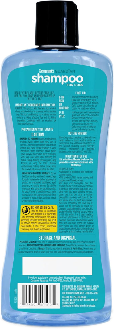 Sergeant's Guardian Flea & Tick Dog Shampoo, Clean Cotton Scent, 18 oz.