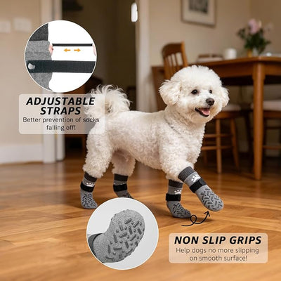 SCENEREAL Anti Slip Dog Socks to Prevent Licking Paws for Hot/Cold Pavement, Paw Protector Traction Control on Hardwood Floor, Dog Shoes Booties for Puppy Small Medium Large Senior Dogs, Grey XS