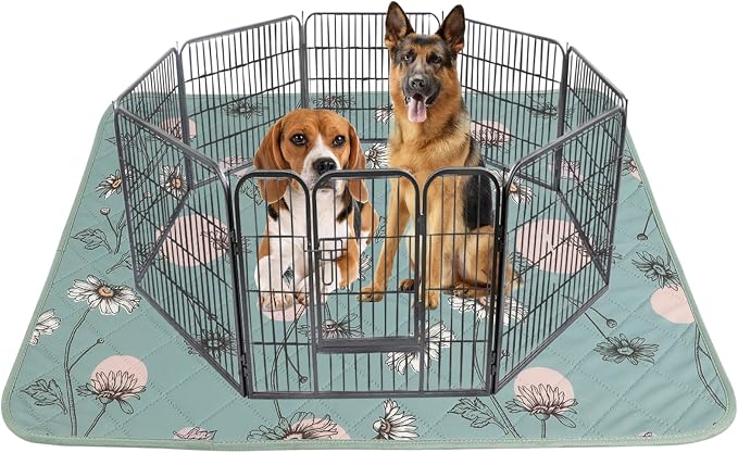 IEUUMLER Washable Pee Pads for Dogs Extra Large 71" x 71", 1 Pack Non-Slip & Waterproof Whelping Pad, Reusable Puppy Potty Training Pad for Playpen EU007 (Green Daisy, 71"X71"-1pcs)