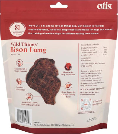 O.T.I.S. Wild Things Bison Lung Filets – 4 oz – Single-Ingredient Dog Treats – Grass-Fed, Farm-Raised Bison – No Hormones, Antibiotics, or Additives
