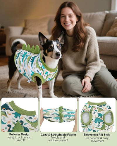 CuteBone Dinosaur Costume Dog Shirt, Stretchy Velvet T-Shirt Clothes for Medium Dogs, Soft & Breathable Pet Tee Outfit Frenchie Apparel for Daily Wear, Cozy Pullover Design Puppy Fashion COSBX03XL