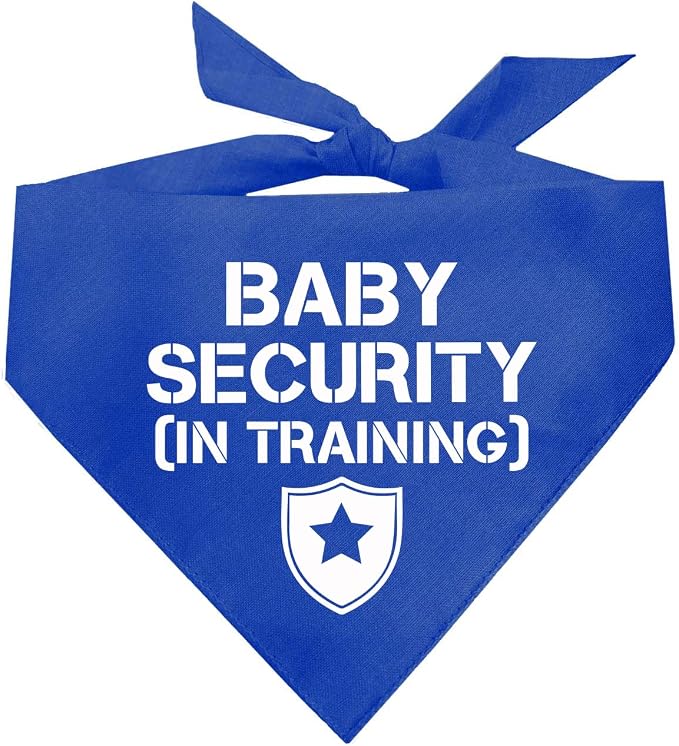 Baby Security in Training Dog Bandana | 100% Cotton Adjustable Triangle | Made in USA | New Baby | Pregnancy Announcement Photoshoot Prop | Gender Reveal | Royal One Size (223)