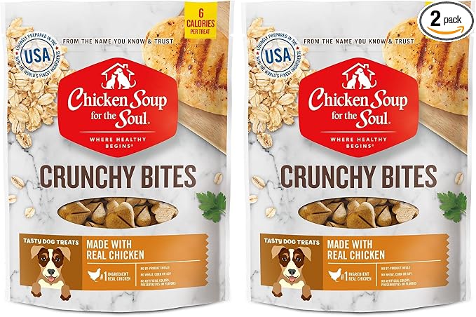 Chicken Soup for the Soul Pet Food Crunchy Bites Dog Treats, Chicken, 12 Ounce Bag | Soy, Corn & Wheat Free, No Artificial Flavors or Preservatives (Pack of 2)