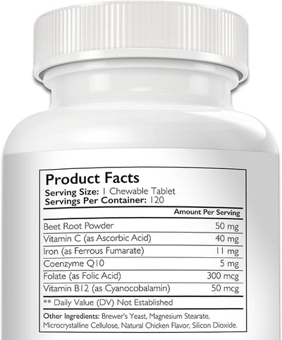 Iron for Dogs with Anemia to Support Blood Health, Blood Cell Formation & Oxygen Supply, Iron Supplement for Anemic Dogs + Vitamin C, Folate, Vitamin B12, 120 Chewable Tablets