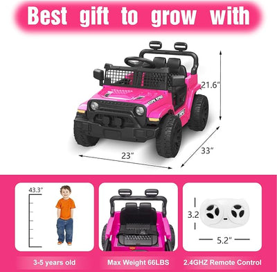 12V Ride on Toys with Parent Remote Control, Toddler Electric Car with Spring Suspension, LED Lights & Music Player - Safe Battery Car for Kids, Easy to Assemble, Pink