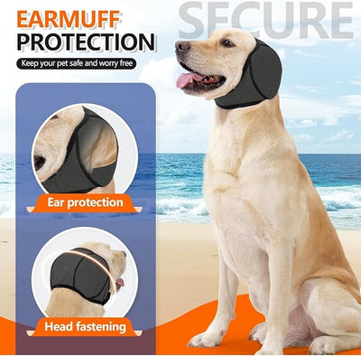 Dog Ear Muffs Noise Protection, Adjustable Dog Noise Cancelling Ear Wrap, for Bathing, Drying, Swim& Noise Relief, for Grooming/Head Ear Cover (M)
