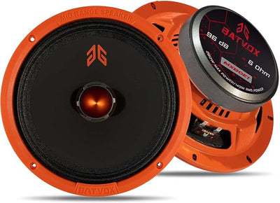 MX80E1 Loudspeaker 8 Inch Midrange 560 Watts 6 Ohms Orange Bullet, Premium Quality Audio Door Speakers for Car or Truck Stereo Sound System, Orange (2 Speakers)