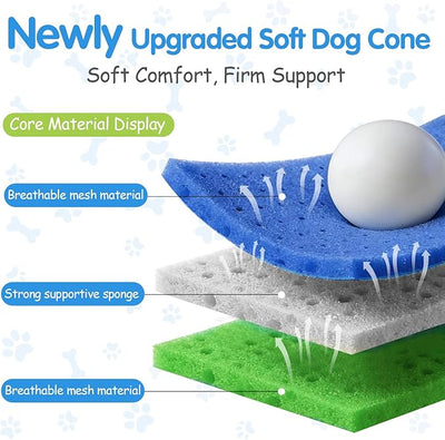Upgrade Soft Dog Cone Collar, Dog Cone Alternative to Stop Licking After Surgery, Adjustable Comfy Cones for Small/Medium/Large Dogs, Light-Weight Mesh Fabric Elizabethan Collars-M