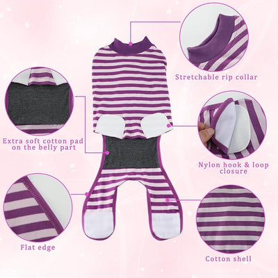 2 Packs Breathable Cotton Dog Recovery Suit for After Neuter Spay Abdominal Wounds Protector, Professional Anti-Licking Onesies for Male Female Pets Surgery Bandages, M Purple & Pink Stripes
