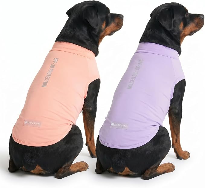Spark Paws Sunblock Dog T-Shirt, SPF30 Protection, Lightweight Breathable Quick Dry for Dogs with Sensitive Skin - Purple & Peach (Set of 2) - 4XL