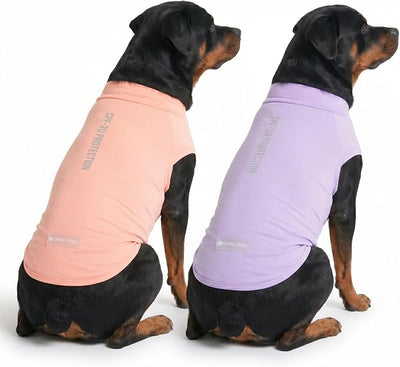 Spark Paws Sunblock Dog T-Shirt, SPF30 Protection, Lightweight Breathable Quick Dry for Dogs with Sensitive Skin - Purple & Peach (Set of 2) - 4XL