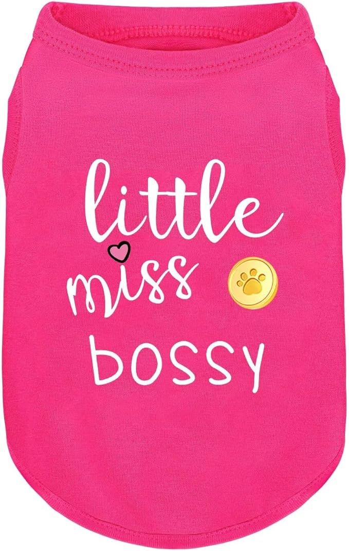 Pink Cotton Dog Shirt with 'Little Miss Bossy' Print, Soft & Breathable Pet Apparel for Small to Large Dogs, All-Season Sleeveless Vest, Cute and Comfortable Dog Outfit.Pink Gold 3XL