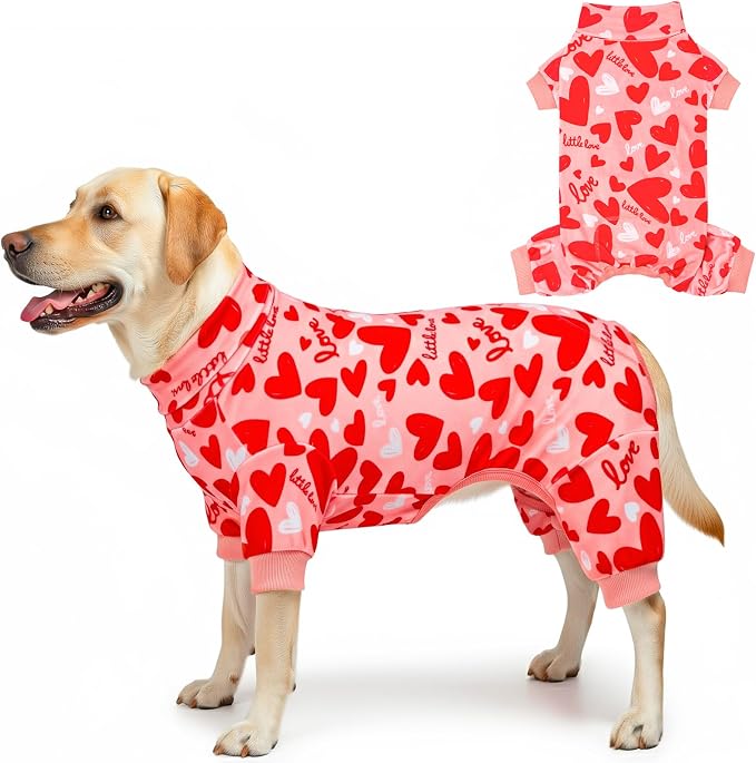 KYEESE Valentine's Day Dog Pajamas, Lightweight Heart Print Dog Onesie, Soft Stretchy Pjs for Pet, Cute Festival Dogs Pajamas Medium Size Dogs, Pink, 2XL
