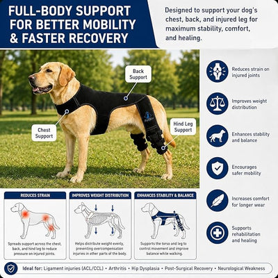 Dog Rear Knee Brace for Small & Medium Breeds, Adjustable Hind Leg Support for ACL/CCL Injury Recovery, Joint Stability, Ligament Protection & Injury Prevention (M)