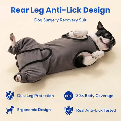 Soft Stretchy Dog Surgery Recovery Suit with Rear Leg Sleeve to Stop Licking, Comfortable Recovery Suit for Dogs Female Spay, Post Body Suits After Surgery, Full Belly Cover for Spayed Dog, Gray S