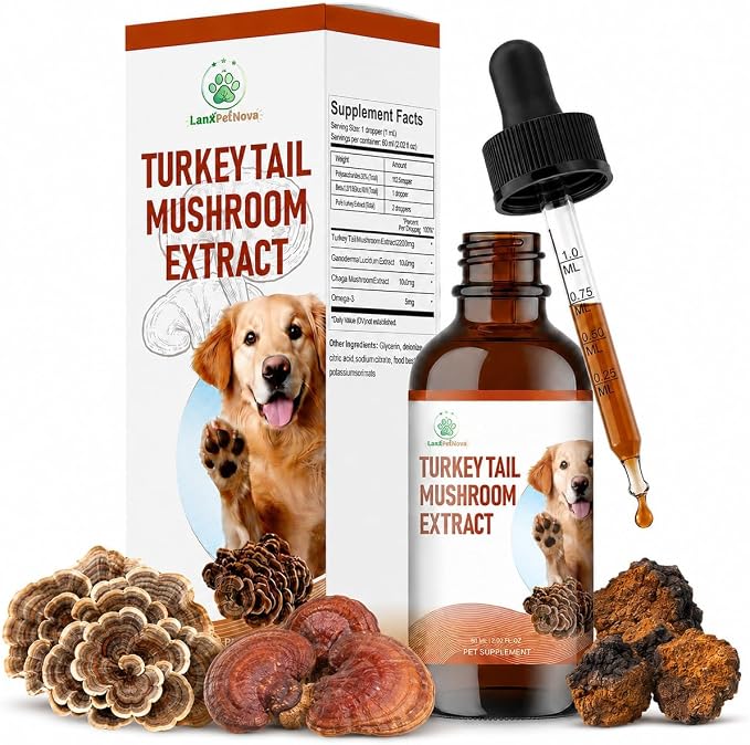 Turkey Tail Mushroom Extract for Senior Dog Lipoma Skin Lumps Tissue Repair | for Dogs & Cats Inflammation Balance, Organ Protection & Anti-Aging, Immune Health, Anxiety Relief, Dual Extraction Process