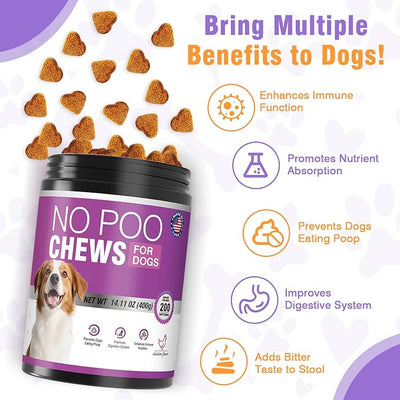 400 Chews No Poo Chews For Dogs-Stool Deterrent For Dog Eating Poop-Coprophagia Deterrent For Dogs-Gut Health & Immune Support-Digestive Enzymes Probiotics Supplement-2*200 Soft Chews-Chicken