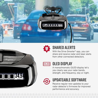 Cobra RAD 480i Laser Radar Detector + OBDII Power Cord Bundle – Long Range Detection, Bluetooth, Apple CarPlay and Android Auto Compatible, Front and Rear Detection, Digital Signal Processing, Black